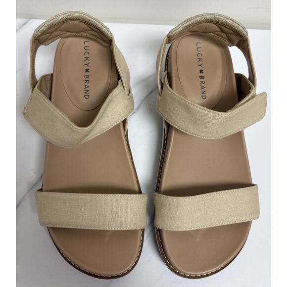 Lucky Brand Womens Platform Sandals Size 7.5M Beige Textile Comfort - Picture 2 of 10